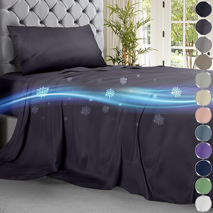 DECOLURE Cooling Bed Sheets Twin Set 3pcs - Luxurious & Ultra-Soft Twin Size Cooling Sheets for Hot Sleepers - Comfortable Cool Bamboo Viscose Microfiber Sheets Twin Size w/Deep Pockets (Graphite)