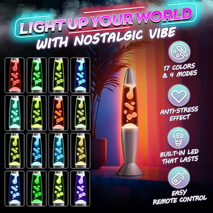 16" LED Liquid Motion Lamp with Remote Control – 17 Color Changing Decorative Mood Light for Bedroom, Living Room or Office – Christmas Retro Sensory Lamp with 4 Modes & Relaxing Ambient Lighting