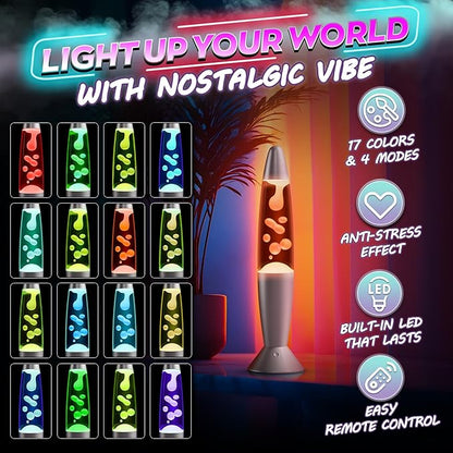 16" LED Liquid Motion Lamp with Remote Control – 17 Color Changing Decorative Mood Light for Bedroom, Living Room or Office – Christmas Retro Sensory Lamp with 4 Modes & Relaxing Ambient Lighting