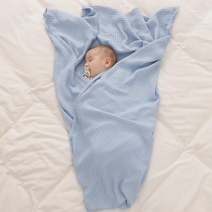 36” X 40” Inches Cooling Baby Waffle Weave Blanket, Ultra-Soft Lightweight Receiving Blanket for Newborn, Breathable Comfortable Baby Swaddle Blanket for Boys and Girls(Steel Blue)