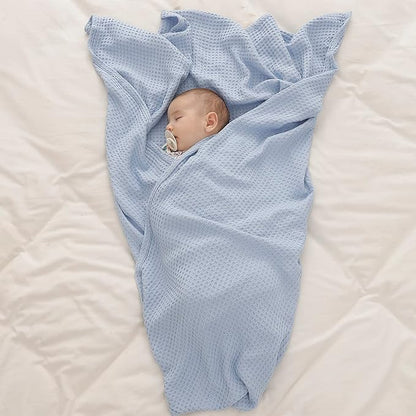 36” X 40” Inches Cooling Baby Waffle Weave Blanket, Ultra-Soft Lightweight Receiving Blanket for Newborn, Breathable Comfortable Baby Swaddle Blanket for Boys and Girls(Steel Blue)