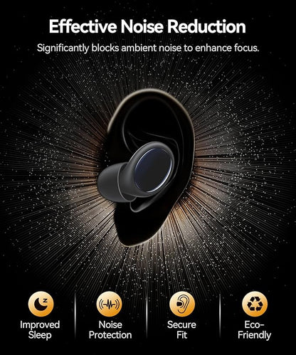 Ear Plugs for Sleeping 45dB Noise Cancelling Ear Plugs for Noise Reduction & Snoring, Concerts, Earplugs for Sleep, Sider Sleepers Airplane, Silicone Earplugs Reusable Concert Ear Plug +8Tip DarkBlack