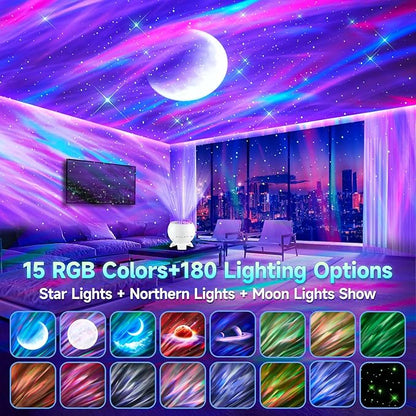 Sound Machine White Noise Machine for Sleeping, 15 Soothing Sounds & Bluetooth Speaker Aurora Light Projector, 15Colors White Noise Sound Machine for Sleep Therapy for Adults & Kids with Remote+Timer