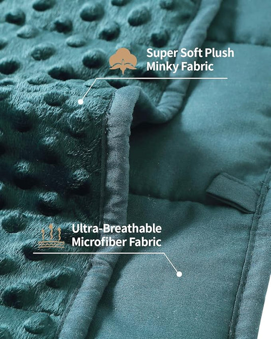 Mr. Sandman Weighted Blanket for Adults, Soft Cooling Heavy Minky Blanket for Sleep, Washable Throw Blanket with Glass Beads, 48 x 72in, 15 lbs, Dark Green