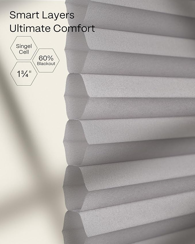 Graywind Motorized Matter Cellular Shades- 60% Blackout Top Down Bottom Up 1-3/4"Cell Honeycomb Blinds for Indoor Windows, Compatible with Alexa Google Siri, Custom Size,Pearl Grey