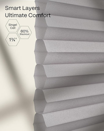 Graywind Motorized Matter Cellular Shades- 60% Blackout Top Down Bottom Up 1-3/4"Cell Honeycomb Blinds for Indoor Windows, Compatible with Alexa Google Siri, Custom Size,Pearl Grey