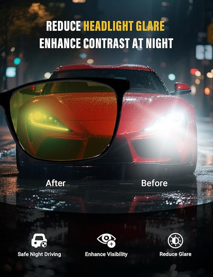 TIJN Night Driving Glasses, Anti-Glare Night Vision Glasses for Driving Women Men, UV Protection, Ultra-Light TR90, Yellow Lens, 2 Pack