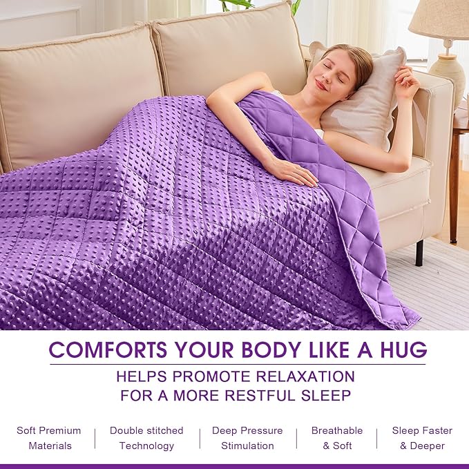 Purple Weighted Blanket for Adults 12lbs, 48"x72", Twin Full Size Cooling Minky Heavy Throw Blanket for 110-130lbs, Soft Winter Thick Big Blankets Weighted Comforter Gift for Sleeping