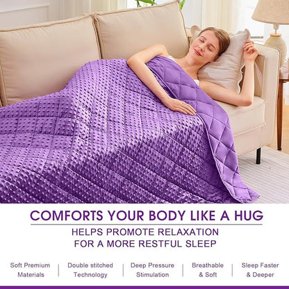 Purple Weighted Blanket for Adults 20lbs, 48"x72", Twin Full Size Cooling Minky Heavy Throw Blanket for 130-220lbs, Soft Winter Thick Big Blankets Weighted Comforter Gift for Sleeping