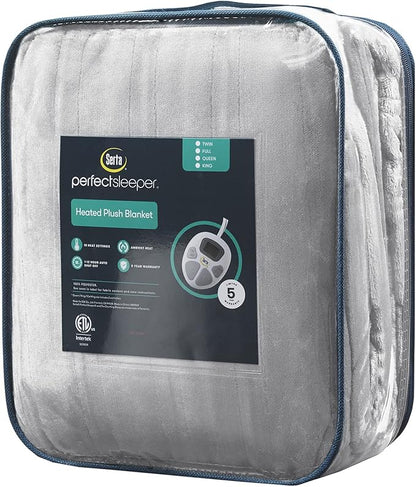 Serta Luxuriously Soft Plush Electric Blanket Fast Heating Cozy Cover, Safety Auto Shut Off Timer, Low EMF, Multi Heat Setting, ETL Certified, Machine Washable, Smoke Grey King (92 in x 100 in)