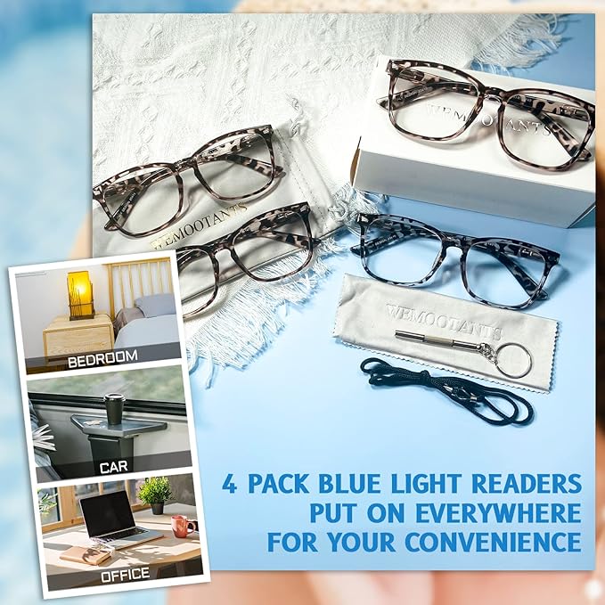 4 PACKS Blue Light Blocking Reading Glasses Women 1.0 1.25 1.5 1.75 2.0 2.25 2.5 2.75 3.0 3.5 4.0 5.0 6.0