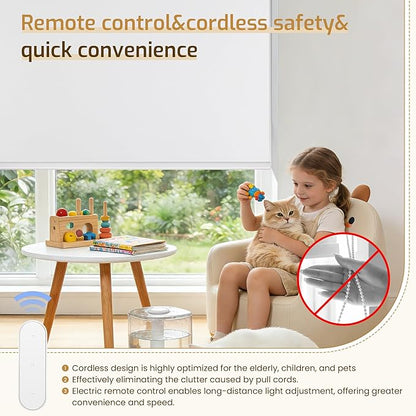 Grandekor Motorized Roller Shade with Remote Control,Motorized Blinds 100% Blackout Electric Shades, Cordless Window Blinds Shades for Bedroom Living Room Office,White,W39 xH72