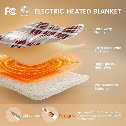 Heated Blanket Electric Throw 50''x60''Ultra Soft Plaid Flannel Fast Heating Electric Blanket with 10 Heat Levels & 10 Hrs Auto Off, ETL Certified, Keep Warm in Couch Bed Office (Red)