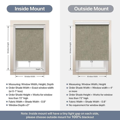 GENIMO 100% Blackout Roller Window Shades, Window Blinds Cordless with Thermal Insulated, UV Protection Fabric, Mini French Door Blinds for Home, Office, Bedroom, Easy to Install, Brown, 40" W X 72" H