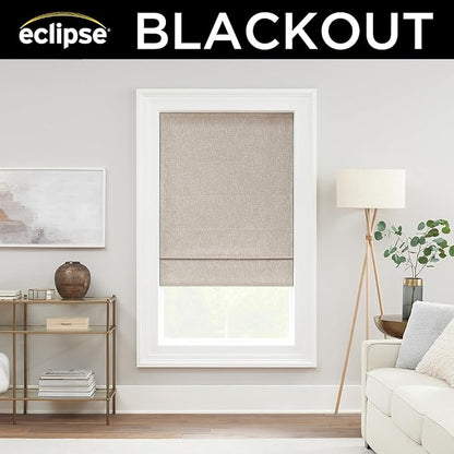 Eclipse Drew Roman Shades for Windows, Cordless 100% Blackout Shades, 23 in Wide x 64 in Long, Noise Reducing, Energy Efficient and Textured Solid Window Shades for Living Room, Bedroom, Linen