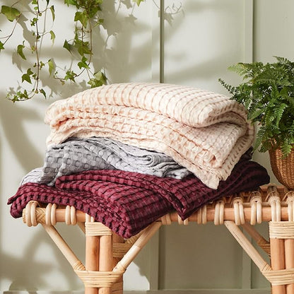 Bedsure Cooling Cotton Waffle King Size Blanket - Lightweight Breathable Blanket of Rayon Derived from Bamboo for Hot Sleepers, Luxury Throws for Bed, Couch and Sofa, Dark Red, 104x90 Inches