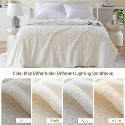 Serta Heated Blanket, Eletric King Size Blanket, Soft, Warm, Fuzzy Heating Blanket King for Office, Couch, 1-12 hr Auto Shut Off Timer, 10 Lv Heat Setting, ETL Certified, King 100" x 90" Ivory