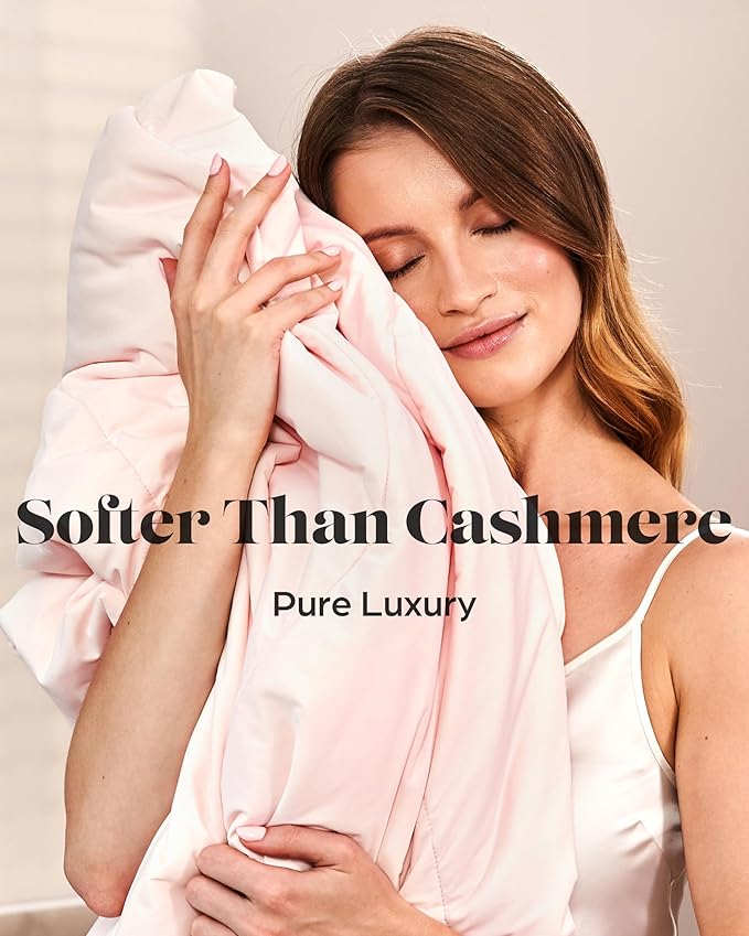 Lavish Comforts® Cooling Comforter Queen Size│Premium Cold Blanket Summer Comforter Q-Max>0.4│Cooling Blanket Queen Size/Full Size 90"x90" Light Pink Bedding