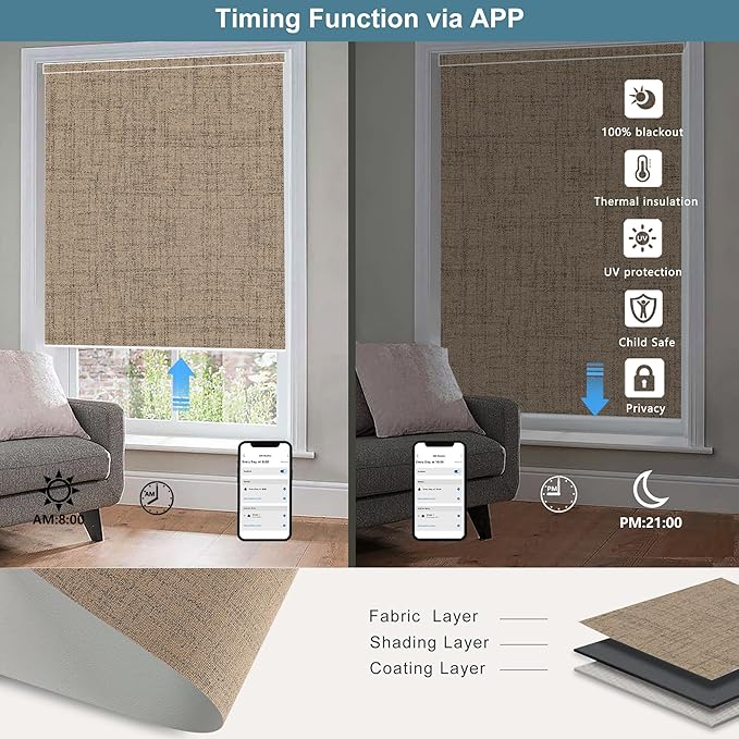 Bringnox Motorized Blinds with Remote,100% Blackout Smart Roller Blinds Compatible with Apple Homekit Google Home and Alexa Via HUB,and Customized (Vigor Wheat-09)