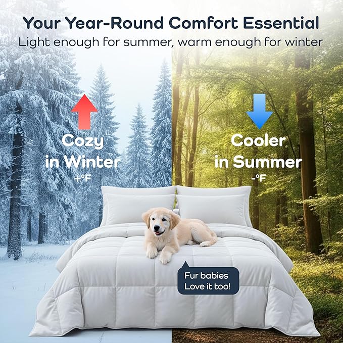 Olive + Crate Cooling Oversize King Size Comforter - Hypoallergenic 100% Bamboo Viscose Outer Cover - Oversized King Duvet Insert - Fluffy Lightweight Plush - White Comforter - 116"x 98"