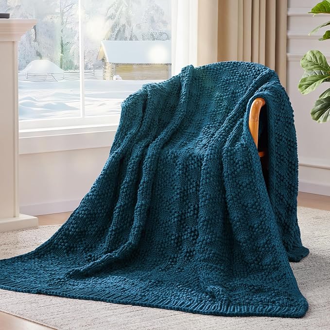 Knitted Weighted Blanket for Adult, Chunky Knit Weighted Throw for Sleep 48"*72" 20lbs, Cooling Breathable Heavy Blanket for Hot Sleepers, Machine Washable Blanket for Room Decor(Peacock)