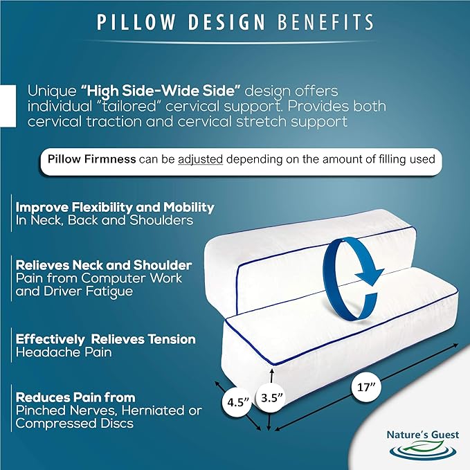 Nature's Guest Adjustable Cervical Neck Roll Bolster Pillow, Better Than Memory Foam Pillow, Neck Pillow for Sleeping, Cervical Cylinder Pillow for Spine Back, Neck Pain, Travel Pillow Leg Bed Pillow