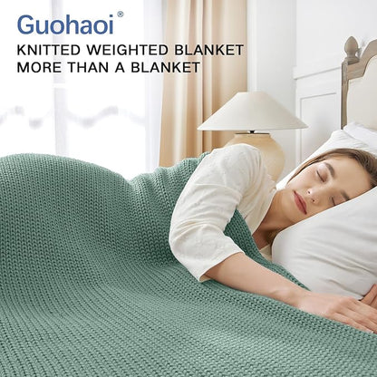 Guohaoi Knitted Weighted Blanket for Adults (Haze Green 48"x72" 15lbs) No Beads Cooling Throw Blanket for Hot Sleepers, Home Decor Breathable Chunky Knit Heavy Blanket Use on Full Size Bed