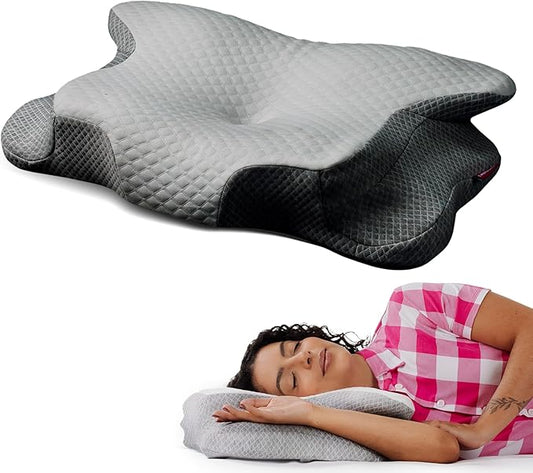 IWS I WANNA SLEEP Cervical Original Neck Plus Charcoal Premium Ergonomic Memory Foam Activated Charcoal Hypoallergenic Pillow for Neck and Back Pain Relief – Orthopedic Pillow