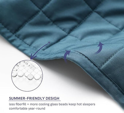 YnM Exclusive 30 lbs Weighted Blanket, Extra Heavy Organic Long Stapled Cotton Bed Blanket for Two Persons, Ideal for Queen or King Bed (88x104 Inches, 30 Pounds, Peacock/Grey Reversible)