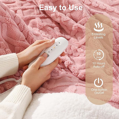Electric Blanket Twin Heated Blanket 62''X84'' with 5 Heating Levels & 10 Hours Auto Off, ETL& FCC Certification Dual Sherpa Twin Heating Blanket Washable for Home/Office/Bed, Great Gift(Pink)