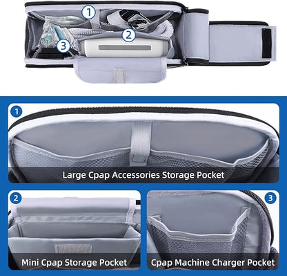 Travel CPAP Carrying Bag Compatible with ResMed AirMini CPAP Machine Small CPAP Travel Bag CPAP Equipment and Supplies Organizer Case Portable CPAP Storage Pockets for Travel & Home Use (Bag Only)
