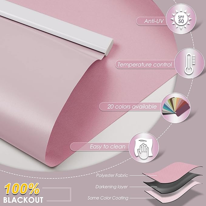 Allesin Motorized Roller Shade Blinds Compatible with Alexa for Window, Blackout Smart Shades Cordless with Remote Control, Electric Automated Blinds, Customized Size, Lithium Battery Motor(Pink)