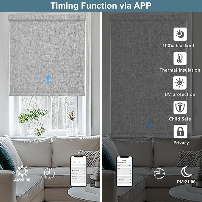 Bringnox No Drill Motorized Blinds with Remote,Blackout Windows,with Apple Homekit,Alexa,Google, with App,Voice Control Custom Size