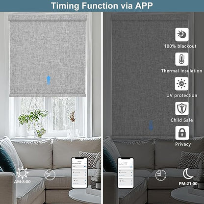Bringnox No Drill Motorized Blinds with Remote,Blackout Windows,with Apple Homekit,Alexa,Google, with App,Voice Control Custom Size