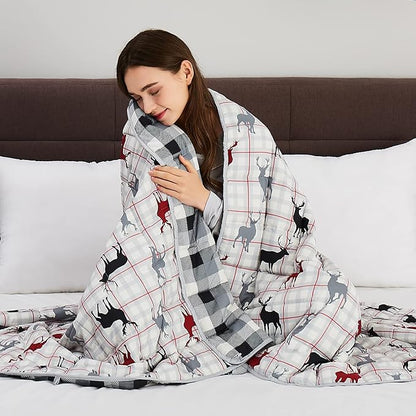 CuteKing Weighted Blanket for Adults(15lbs, 48"x72", Deer) Heavy Blanket for 140-150lbs, Weighted Blanket for Cooling & Heating with Premium Glass Beads, Soft Thick Blanket for Adult All-Season
