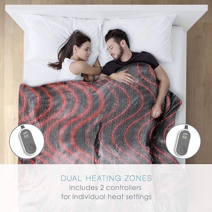 Pure Enrichment PureRelief Deluxe Heated Blanket - 10 Heat Settings, Super Soft Micromink Velvet Fabric, LCD Controller, Auto Shut-Off Timer, Machine Washable - Queen Size Electric Blanket