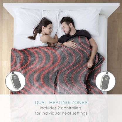 Pure Enrichment PureRelief Deluxe Heated Blanket - 10 Heat Settings, Super Soft Micromink Velvet Fabric, LCD Controller, Auto Shut-Off Timer, Machine Washable - Queen Size Electric Blanket