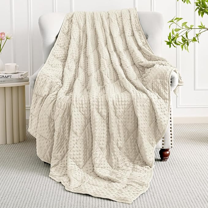 Mr. Sandman Weighted Blanket for Adults Queen Size 20 lbs, Soft Cooling Heavy Minky Blanket for Sleep, Washable Throw Blanket with Glass Beads, 60 x 80 Inches, Ivory
