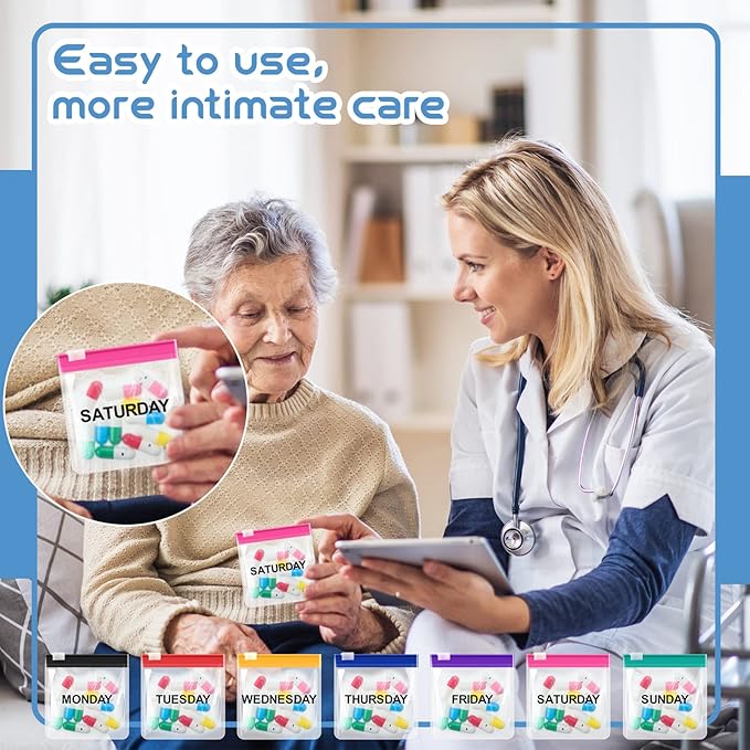 70 Pcs Weekly Pill Pouch Bags Zippered Reusable Medicine Organizer Set Self Sealing Medicine Organizer Travel Plastic Pill Bags with Slide Lock for Small Items Storage(Colored)