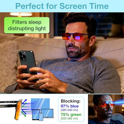 Orange Blue Light Blocking Glasses for Better Sleep - Premium Carbon Fiber Amber Computer Migraine Glasses for Women & Men - Gaming Glasses - TV Blue Light Blockers Gamer Glasses for Eye Strain