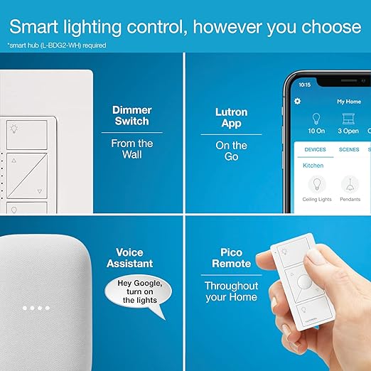 Lutron Caseta Original Smart Dimmer Switch (Lutron Smart Hub Required), for LED Lights, 150 Watt, Single-Pole/3-Way, No Neutral Required, PD-6WCL-WH, White, 12 Pack