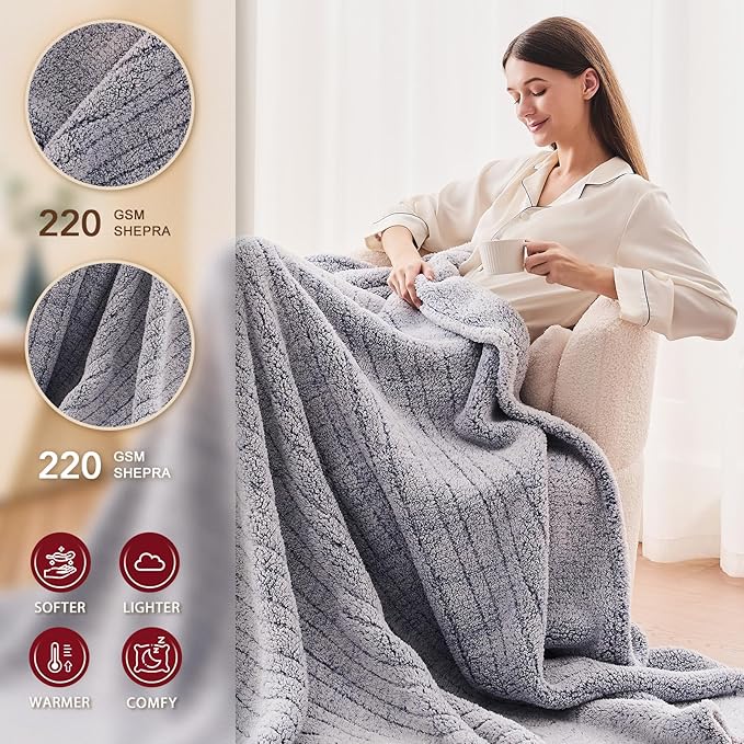 Heated Electric Blanket Queen Size - 84"x90" Flannel Heating Blanket with 10 Heating Levels & 5 Time Settings Over-Heat Protection, Winter Warmer for Adults with ETL Certification（Grey）