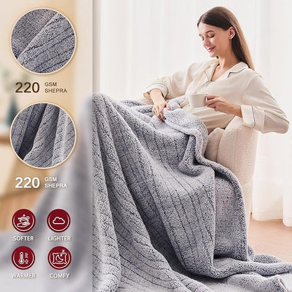 Heated Electric Blanket Queen Size - 84"x90" Flannel Heating Blanket with 10 Heating Levels & 5 Time Settings Over-Heat Protection, Winter Warmer for Adults with ETL Certification（Grey）