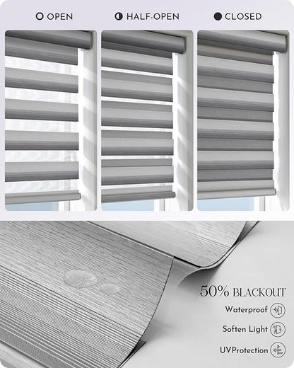 Graywind Motorized Blinds with Remote, Smart Zebra Shades for Windows, Hardwired Roller Blinds Compatible with Apple Homekit, Alexa, Google Home, Custom Size, Gradient Grey Silver