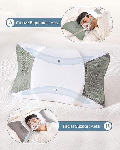 CPAP Pillow for Side Sleeping, Sleep Apnea Pillow for All CPAP Masks Users to Reduce Air Leaks & Masks Pressure, Memory Foam Pillow with Cooling & Breathable Pillowcase for Side Back Sleeper