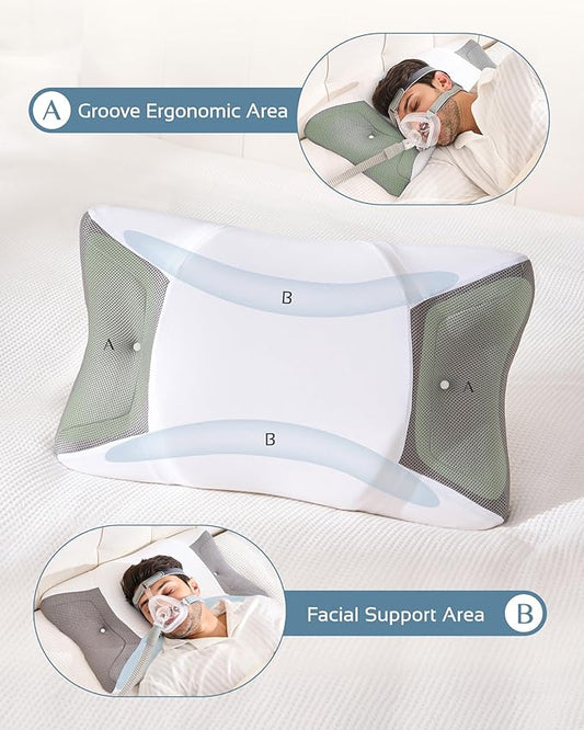 CPAP Pillow for Side Sleeping, Sleep Apnea Pillow for All CPAP Masks Users to Reduce Air Leaks & Masks Pressure, Memory Foam Pillow with Cooling & Breathable Pillowcase for Side Back Sleeper