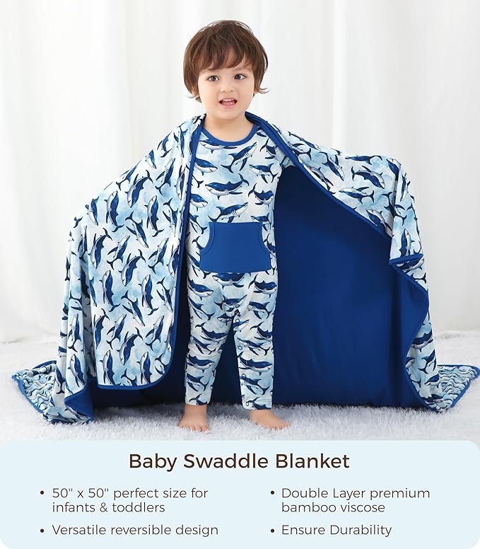 Premium Baby Blankets, Soft Viscose from Bamboo Blanket for Boys and Girls, Nursery Crib Bedding Quilt for Newborn and Toddler, Cooling for Hot Sleepers 50'' x 50'' Shark