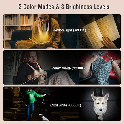 LED Neck Book Light Reading Lamp USB Rechargeable, Lighter Weight,Hands Free, Each 3 Colors with 3 Brightness, 80-hr Lasting Rechargeable Lamp,Perfect for Reading in Bed(Sakura Pink)