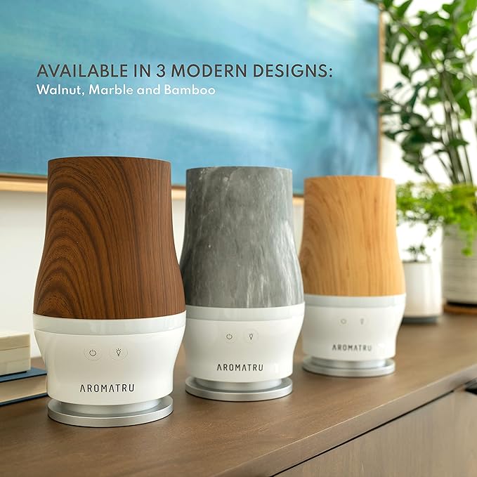 Smart Aromatherapy Waterless Oil Diffuser with WiFi Capability and App – Combine and Diffuse up to 4 Bottles of Essential Oils Simultaneously – No Water, No Mess (Rich Walnut)