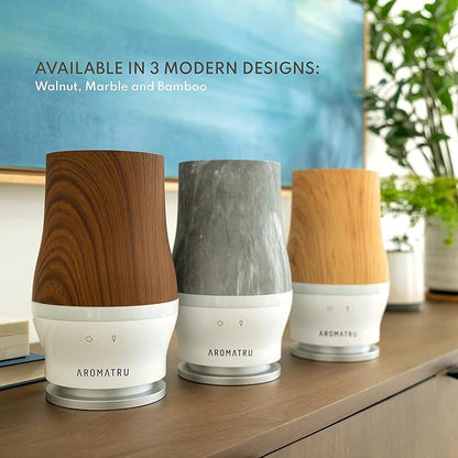 Smart Aromatherapy Waterless Oil Diffuser with WiFi Capability and App – Combine and Diffuse up to 4 Bottles of Essential Oils Simultaneously – No Water, No Mess (Rich Walnut)
